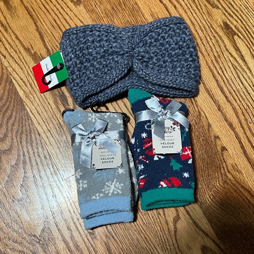 A set of a winter headband and winter socks all new
